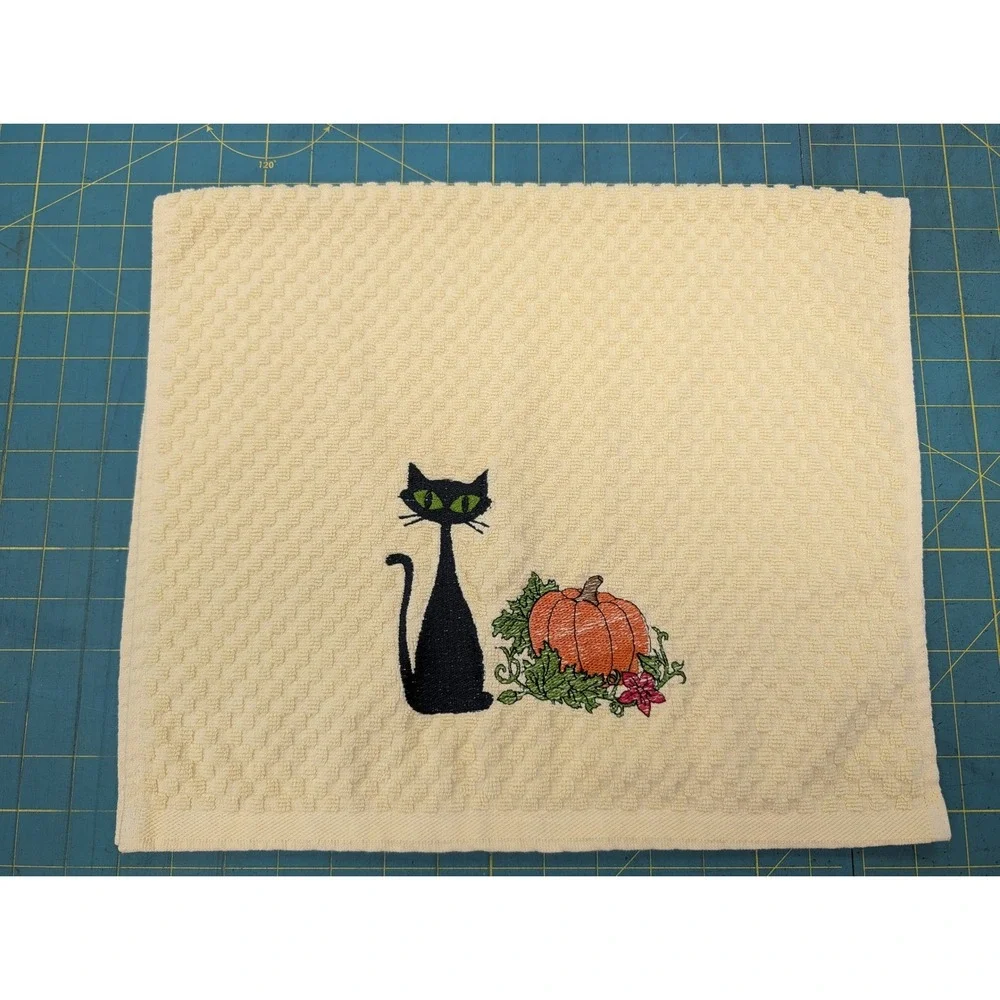 Mid Mod Cat Pumpkin Retro Fall Halloween Mid Century Modern Kitchen Hand Towel